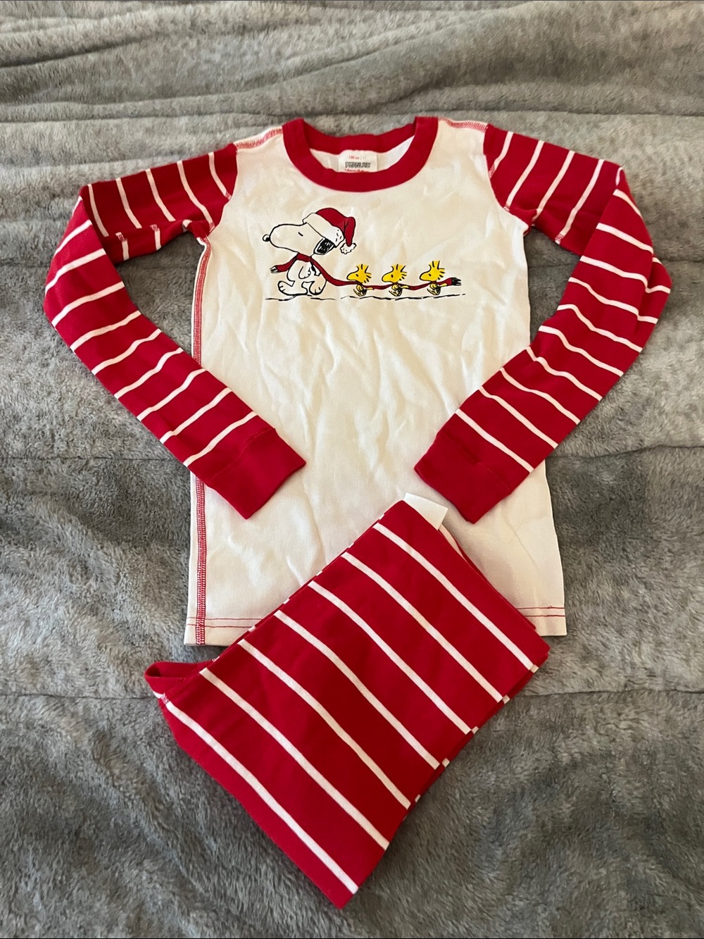 Peanuts Hanna Andersson Snoopy and Woodstock Stripe Pajama Set Christmas